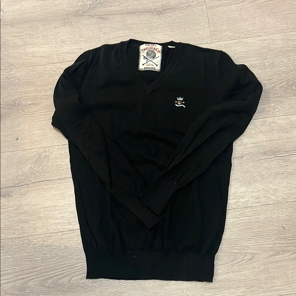 Diesel Black V-Neck with Embroidered Detail